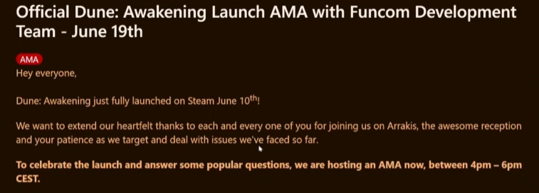 dune awakening ama on reddit